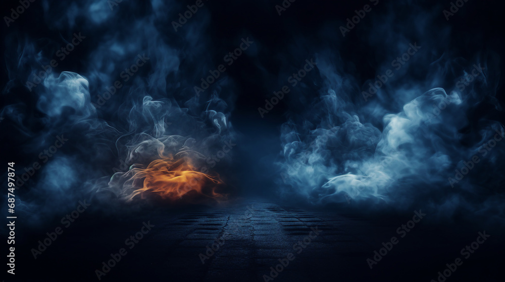 Abstract Urban Noir: Dark Blue Asphalt Street Background with Moody Atmosphere - Modern Cityscape Texture for Artistic Wallpaper and Urban Design.