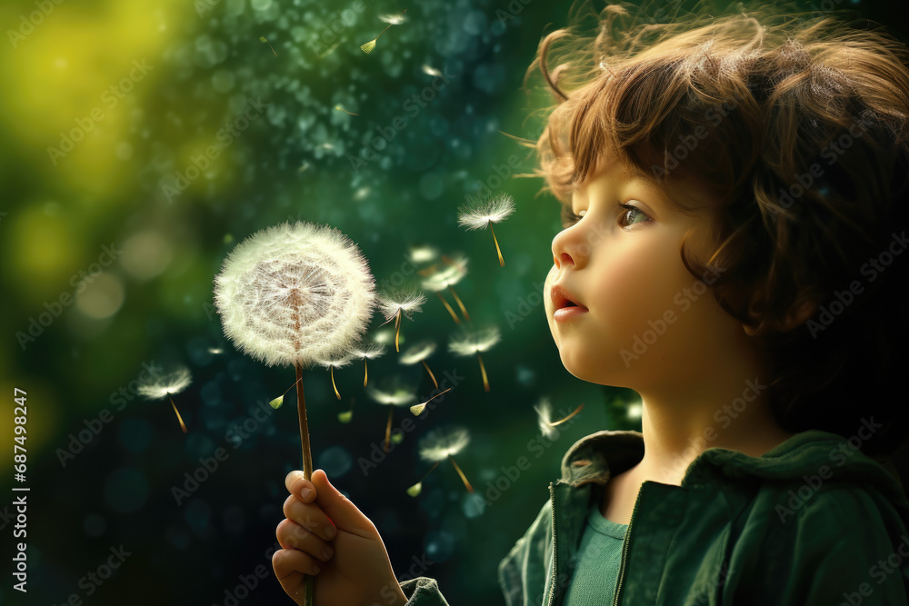 Children Blowing Dandelion Seeds in Spirng Breeze Children Blowing Dandelion Seeds in Spirng Breeze