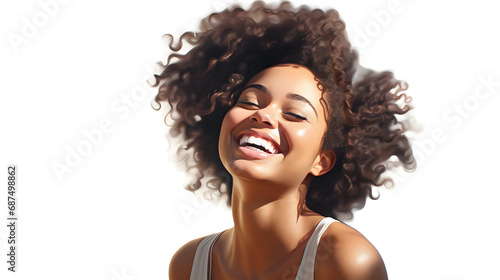 Black woman smiling on a transparent on white background. generative ai.
