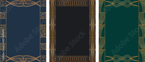 classic antique art deco gold frame invitation card, background, flyer, template, brochure in Elegant golden ornament line. decor for gala card, grand opening