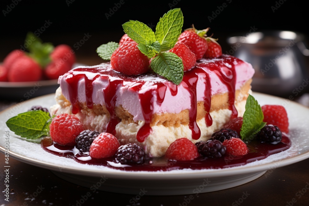 Delectable Strawberry Cheesecake: Tempting Delight on a Pristine White Background Delectable Strawberry Cheesecake: Tempting Delight on a Pristine White Background