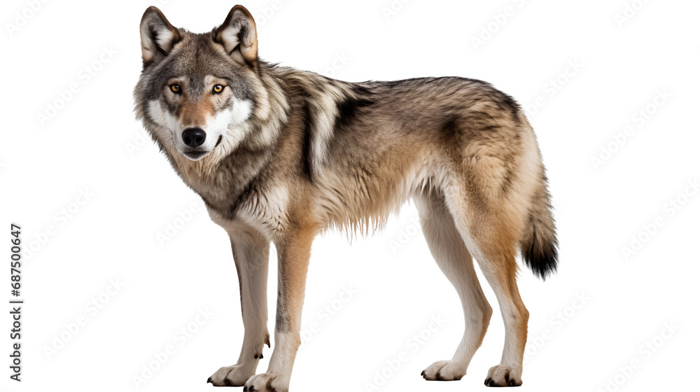 Full body portrait of a gray wolf isolated on transparent background Full body portrait of a gray wolf isolated on transparent background