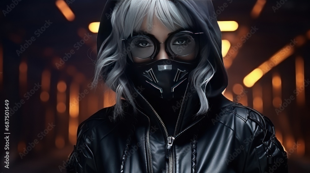 Girl with fashion jacket and blindfold background wallpaper AI generated image Girl with fashion jacket and blindfold background wallpaper AI generated image