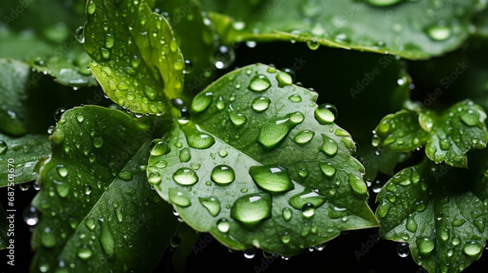 Water droplets on the surface of a green leaf Water droplets on the surface of a green leaf