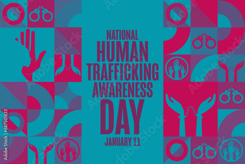 National Human Trafficking Awareness Day. January 11. Holiday concept. Template for background, banner, card, poster with text inscription. Vector EPS10 illustration.