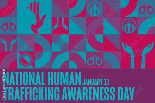 National Human Trafficking Awareness Day. January 11. Holiday concept. Template for background, banner, card, poster with text inscription. Vector EPS10 illustration.