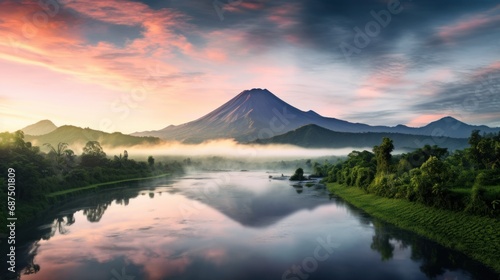 Natural views of mountains in Indonesia background wallpaper AI generated image photo