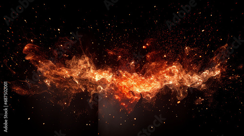 Dynamic Night Fire: Glowing Sparks and Flames on a Black Background - Fiery Energy Igniting the Dark with Incandescent Heat and Vibrant Illumination. © Sunanta