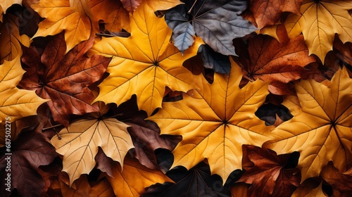 Maple leaves in vivid colors lay down a leaf-strewn