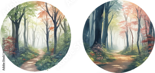 Set of path through forest in round shape