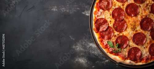 pizza with salami and tomato photo