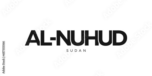 Al Nuhud in the Sudan emblem. The design features a geometric style, vector illustration with bold typography in a modern font. The graphic slogan lettering.