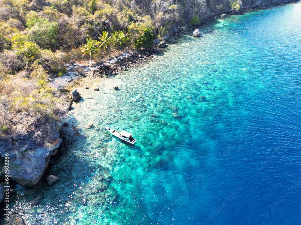 Indonesia Alor - Drone view Ternate Island coast line