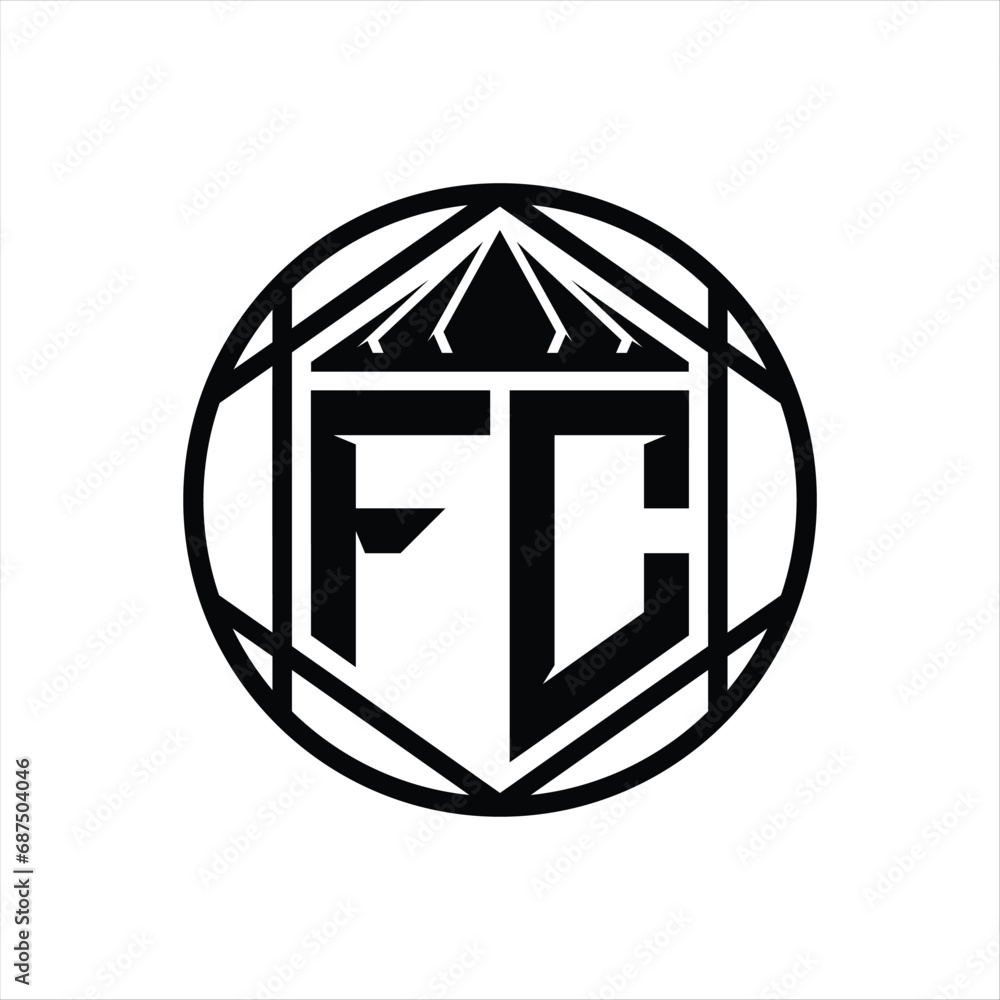 FC Letter Logo monogram hexagon slice crown sharp shield shape isolated circle abstract style design FC Letter Logo monogram hexagon slice crown sharp shield shape isolated circle abstract style design