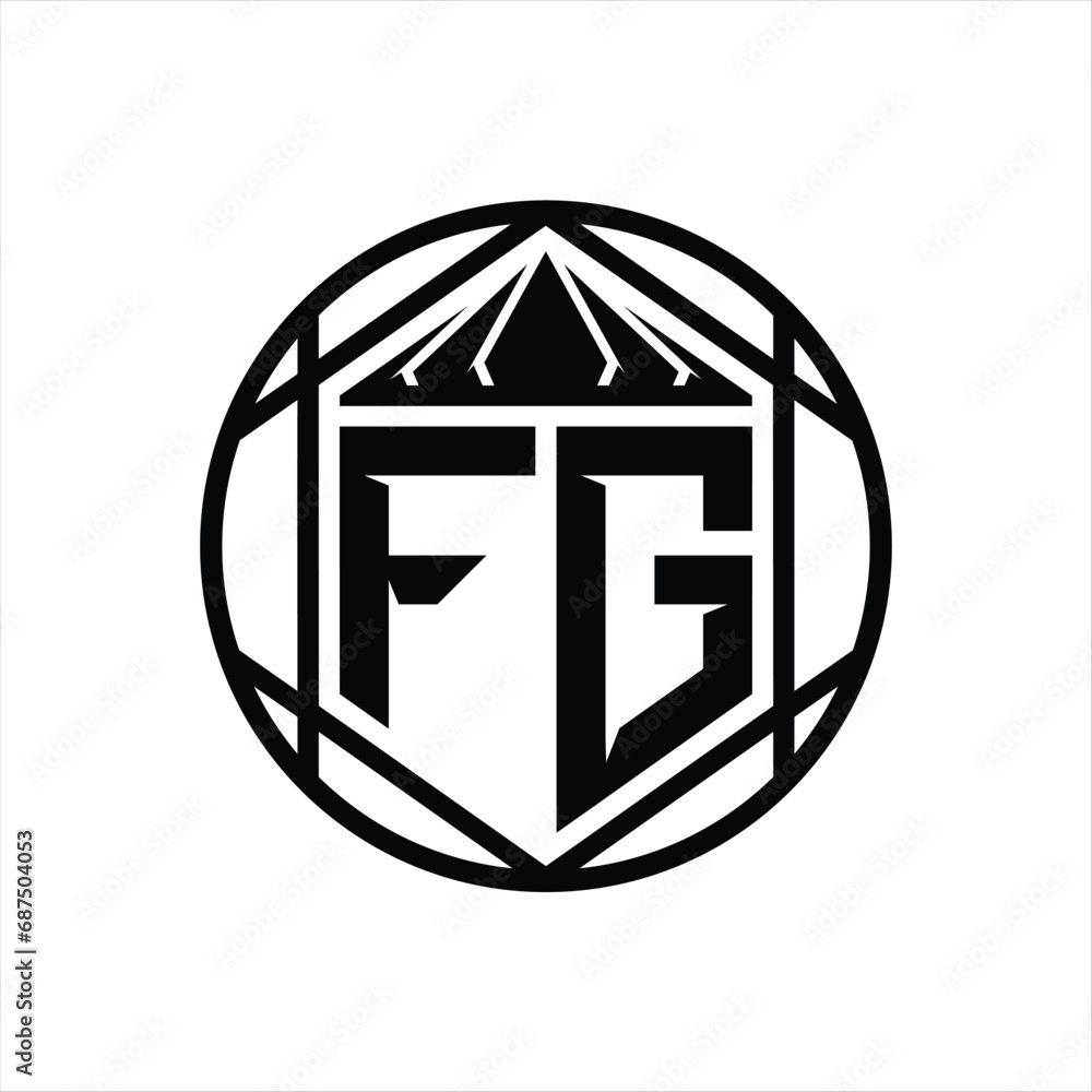 FG Letter Logo monogram hexagon slice crown sharp shield shape isolated circle abstract style design FG Letter Logo monogram hexagon slice crown sharp shield shape isolated circle abstract style design