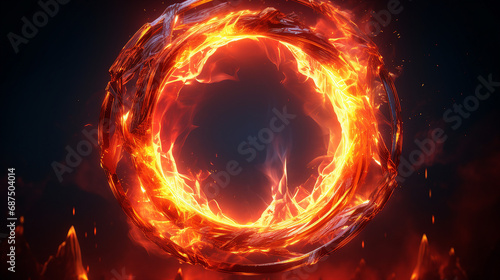 Inferno s Embrace  Round Fiery Frame with Abstract Design - Captivating Circle of Burning Flame  Perfect for Hot and Fiery Concepts in Modern Art and Design.