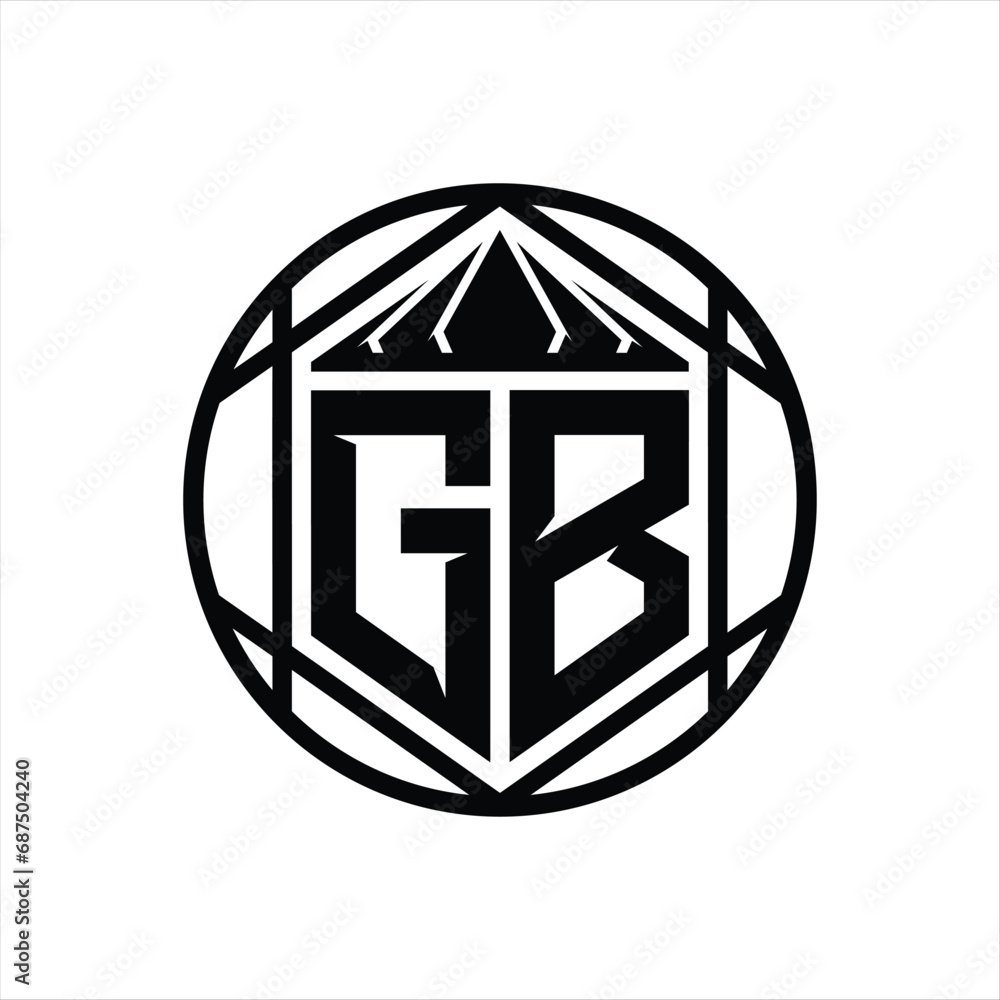 GB Letter Logo monogram hexagon slice crown sharp shield shape isolated circle abstract style design GB Letter Logo monogram hexagon slice crown sharp shield shape isolated circle abstract style design