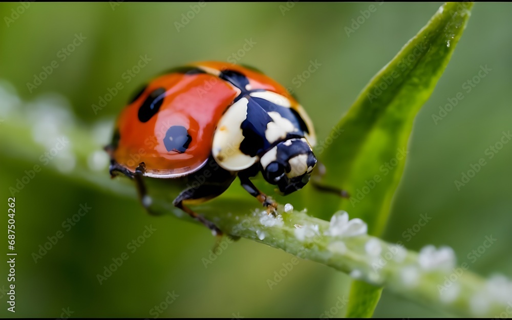 Obraz premium Macro closeup ladybug flora nature ai generative