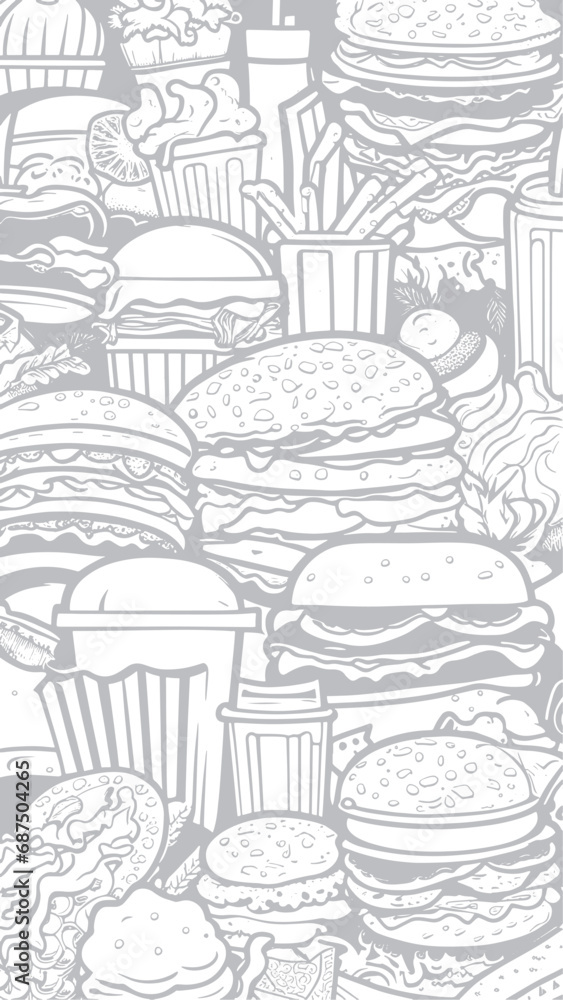 fastfood silhouette gray background vector