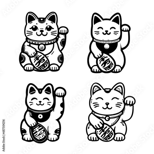 Japanese Waving Cat Illustration.