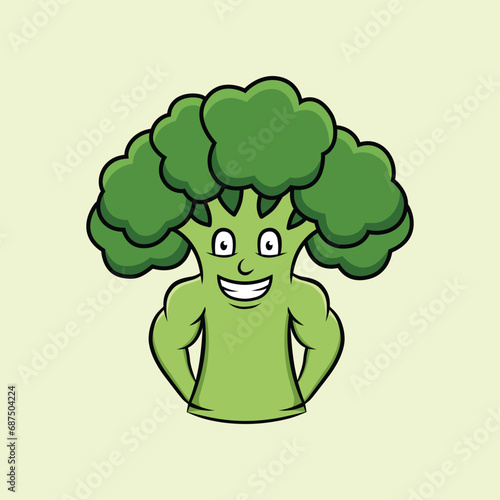 Muscular broccoli cartoon mascot character. vector illustration design