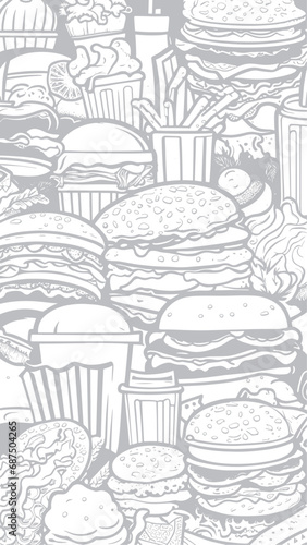 fastfood silhouette gray background vector
