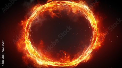 Inferno's Embrace: Round Fiery Frame with Abstract Design - Captivating Circle of Burning Flame, Perfect for Hot and Fiery Concepts in Modern Art and Design.