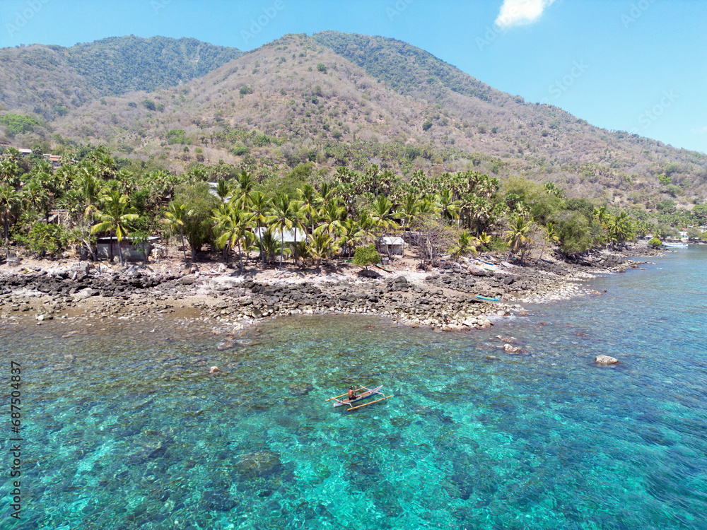 Indonesia Alor - Drone view Pura Island coast line