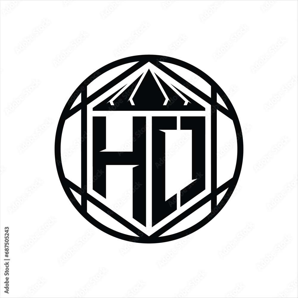HO Letter Logo monogram hexagon slice crown sharp shield shape isolated circle abstract style design HO Letter Logo monogram hexagon slice crown sharp shield shape isolated circle abstract style design