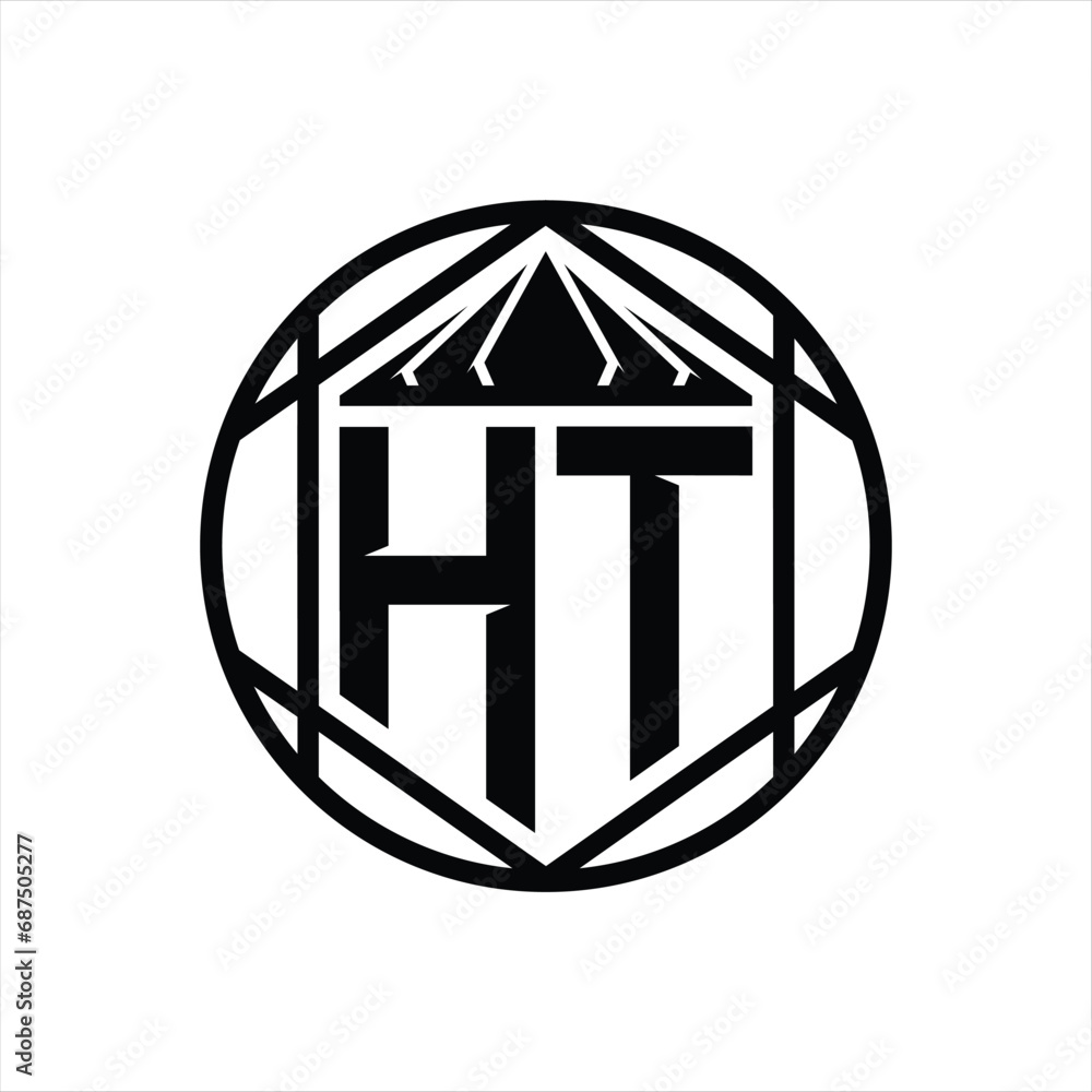 HT Letter Logo monogram hexagon slice crown sharp shield shape isolated circle abstract style design HT Letter Logo monogram hexagon slice crown sharp shield shape isolated circle abstract style design