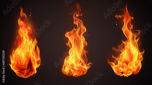Fiery Collection: Dynamic Motion of Isolated Flames Burning in the Dark - Hot and Intense Fire Set for Energetic Backgrounds and Vibrant Designs.