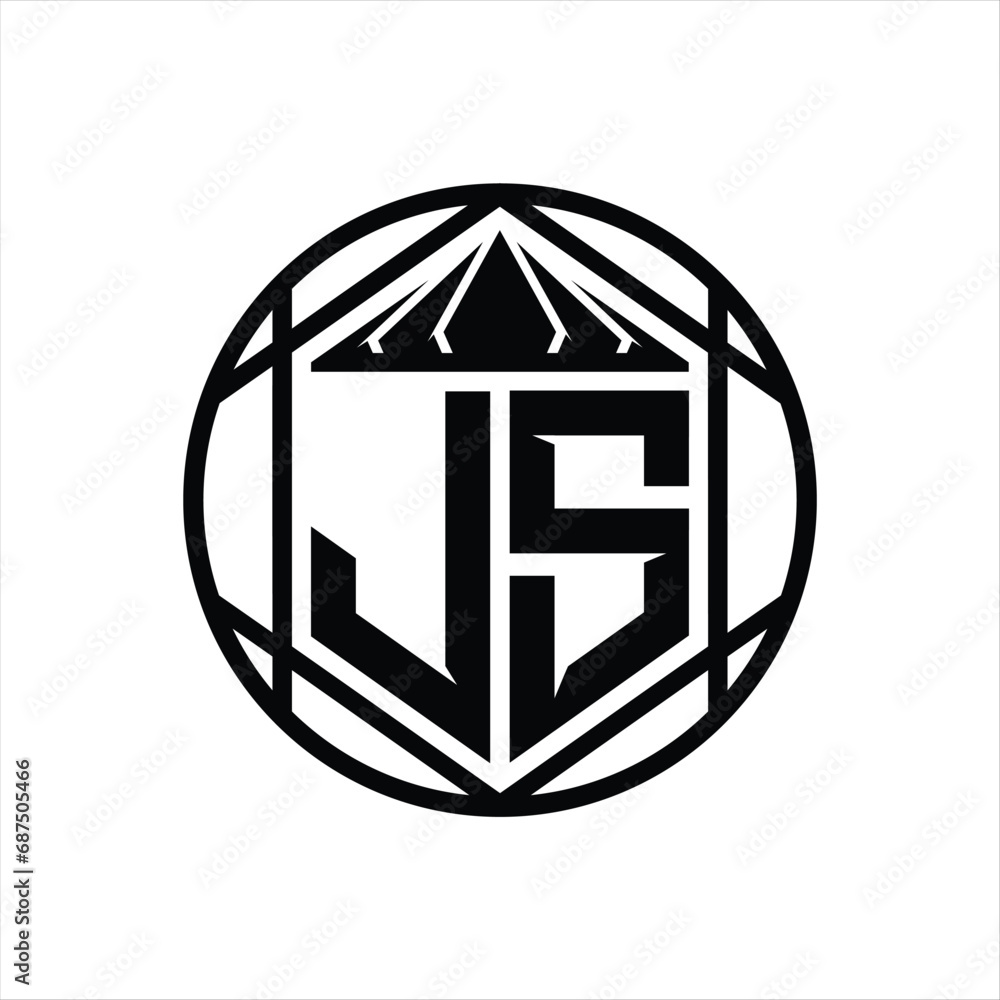 JS Letter Logo monogram hexagon slice crown sharp shield shape isolated circle abstract style design JS Letter Logo monogram hexagon slice crown sharp shield shape isolated circle abstract style design