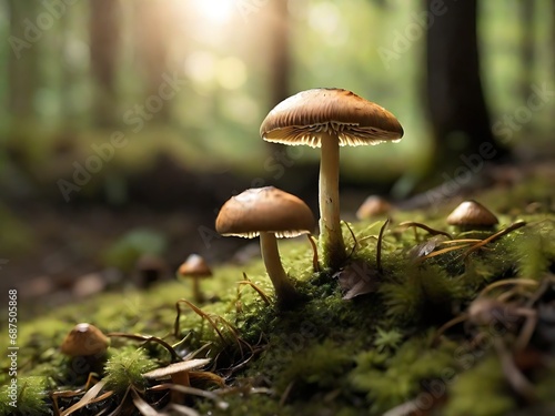Mushroom in the forest, Clear Image,nature Background,Blur Background , Generative Ai