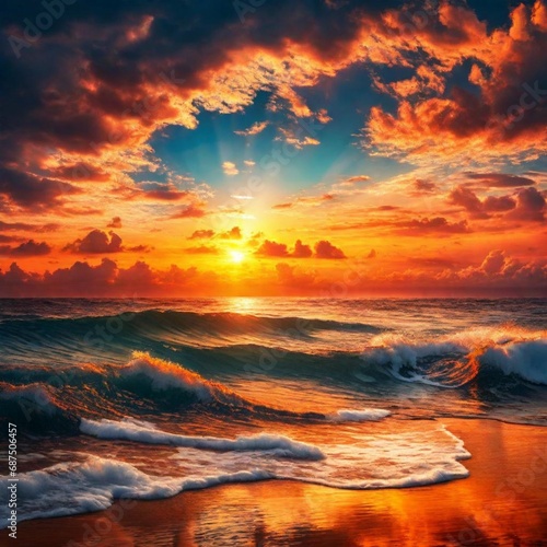 Beautiful sunrise over the sea. © AI by Yasir