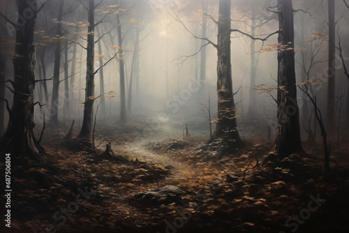 mystical misty forest  oil painting