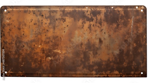 Antique vintage rusty enameled grunge metal sign or panel mockup or mock up template isolated on white background. Including clipping path : Generative AI photo