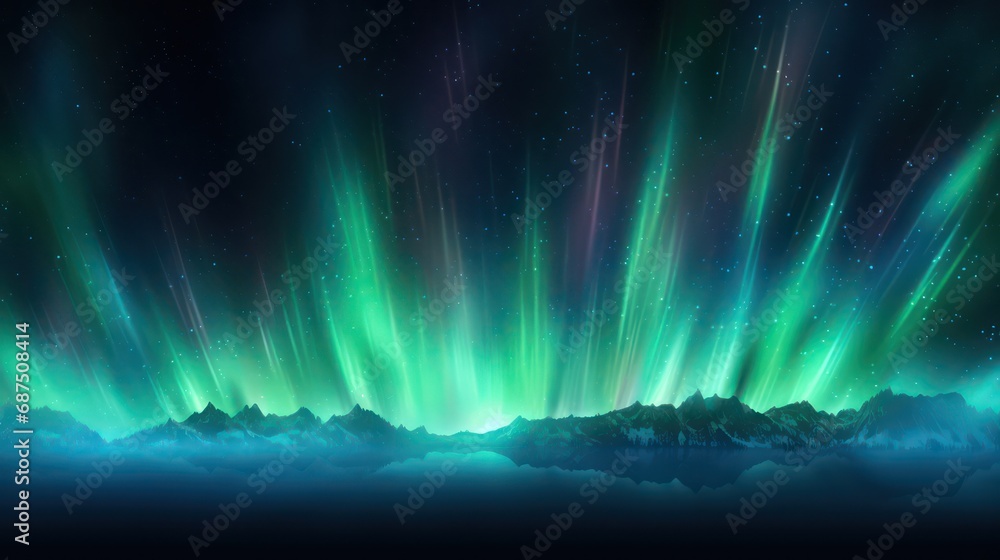 Beautiful Aurora in the night sky wallpaper background. Beautiful green aurora light, astronomical wallpaper.