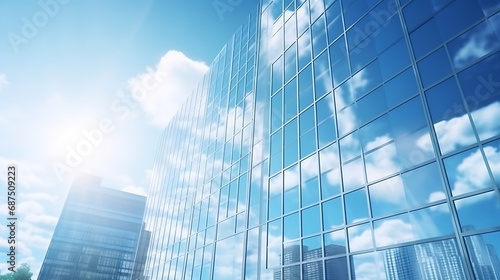Windows of Skyscraper Business Office with blue sky  Corporate building in city.   Generative AI