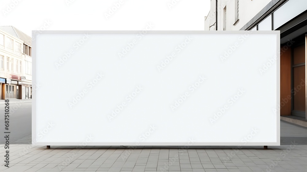 Blank white restaurant or shop sign mockup, large billboard banner on a storefront template. : Generative AI Blank white restaurant or shop sign mockup, large billboard banner on a storefront template. : Generative AI