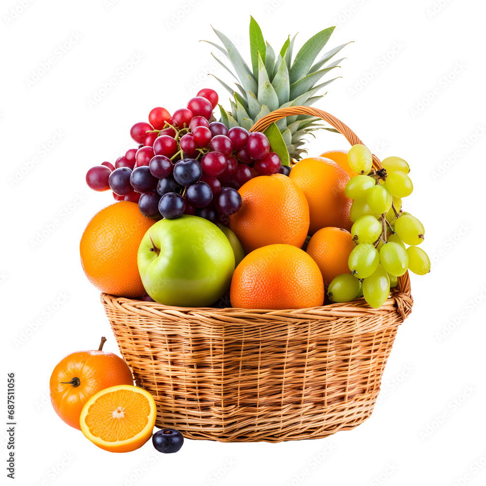 Fresh Fruits in a Basket Isolated on Transparent Background Fresh Fruits in a Basket Isolated on Transparent Background