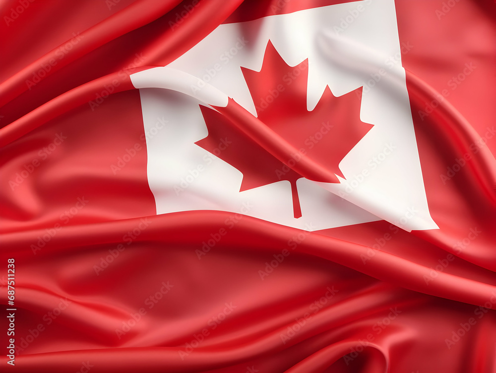 Obraz premium Canada national flag background, Canadian flag weaving made by silk cloth fabric, Canada background, ai generated image