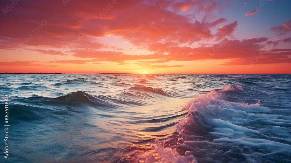 sunset colors on ocean horizon, motion blur : Generative AI