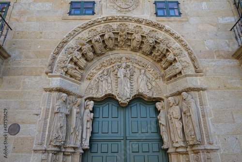 Doorway of the 'Colexio de San Xerome', a civil building in Santiago de Compostela, located on the southern side of Praza do Obradoiro
Santiago de Compostela, Galicia, Spain 10092023 photo