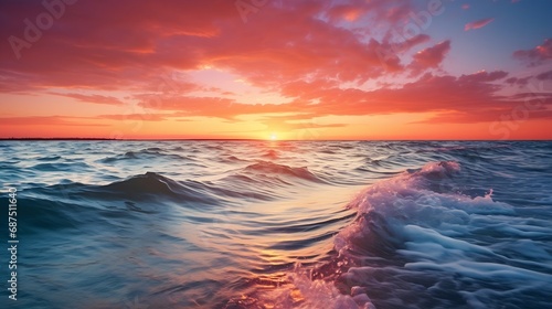 sunset colors on ocean horizon, motion blur : Generative AI © Generative AI