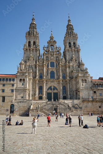 Baroque facade of the 'Praza do Obradoiro' of the Cathedral of Santiago de Compostela Santiago de Compostela, Galicia, Spain 10092023