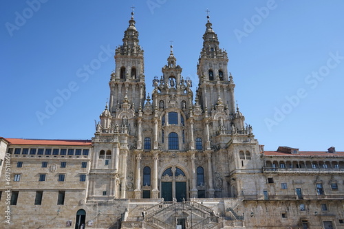 Baroque facade of the 'Praza do Obradoiro' of the Cathedral of Santiago de Compostela Santiago de Compostela, Galicia, Spain 10092023 photo