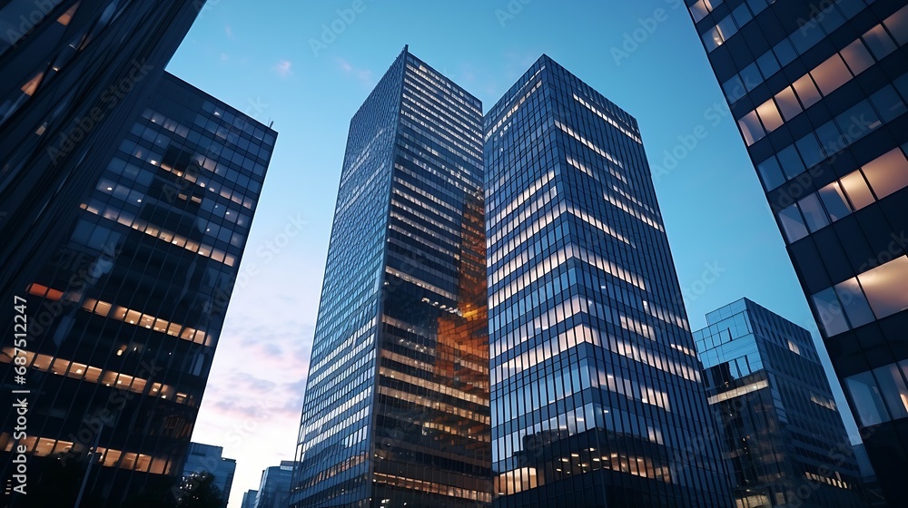 Fototapeta premium Germany- Bavaria- Munich- Exterior of highrise building at dusk : Generative AI