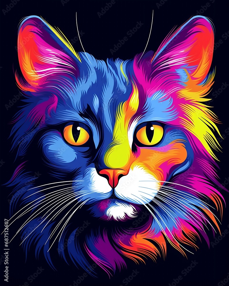 Portrait of a cat in pop art style isolated on white background. Template for t-shirt, sticker, etc. : Generative AI