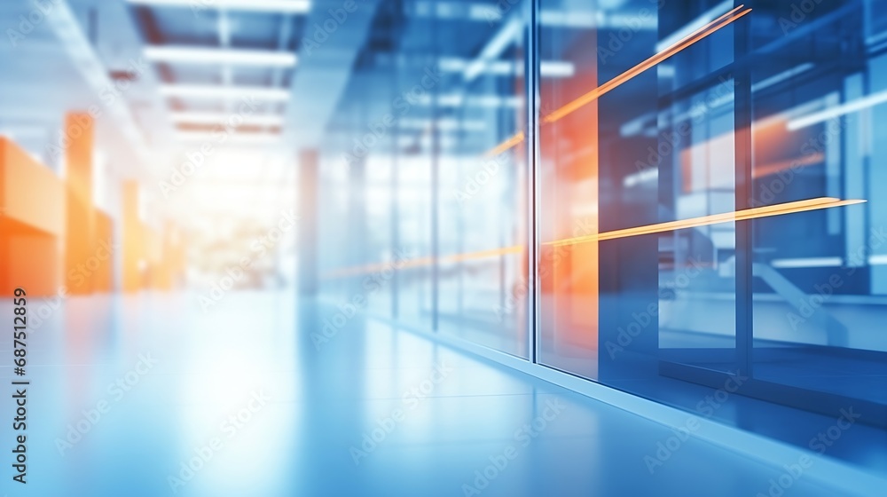 abstract blur modern interior inside entrance building of office in blue background with orange light effect concept : Generative AI abstract blur modern interior inside entrance building of office in blue background with orange light effect concept : Generative AI