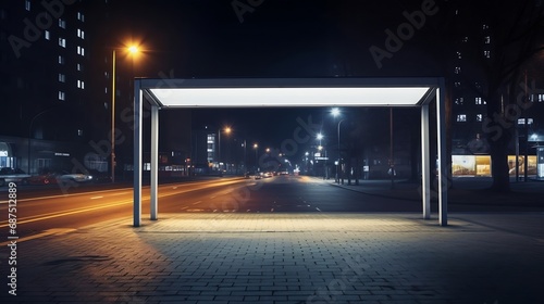 blank billboard bus stop night with lights cars passing by. Resolution and high quality beautiful photo : Generative AI